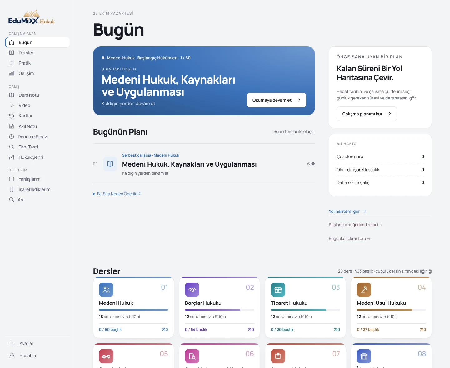 Edumixx Bugün çalışma ekranı